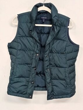 Lands' End Down Feather Quilted Puffer Vest Dark Green Women's Small Preppy